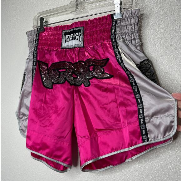 Versace Muay Thai Boxing Shorts Pink Silver Versace Medusa Patch 50 / L - Picture 2 of 16